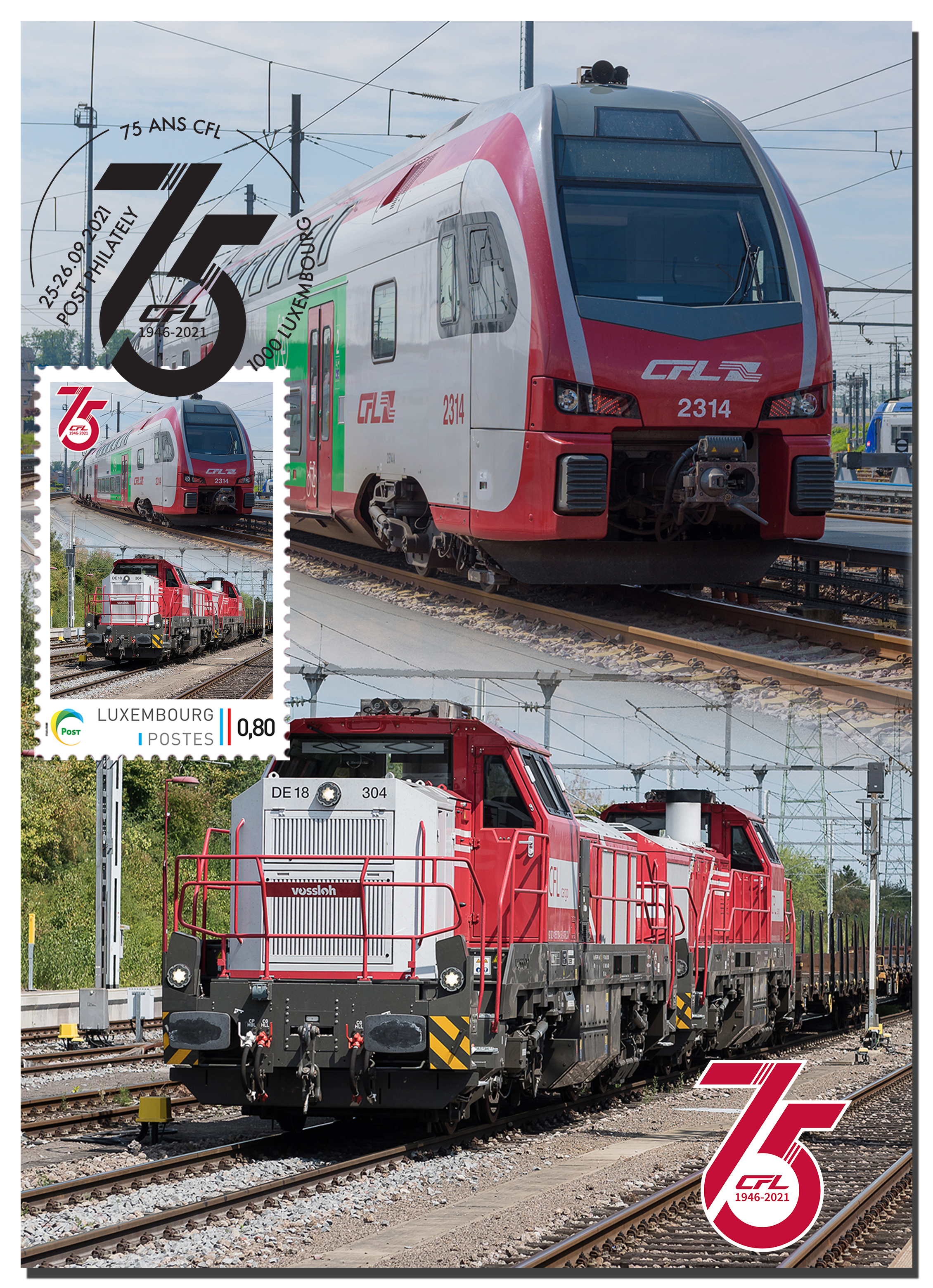 Karte meng.post - 75 ans CFL- trains